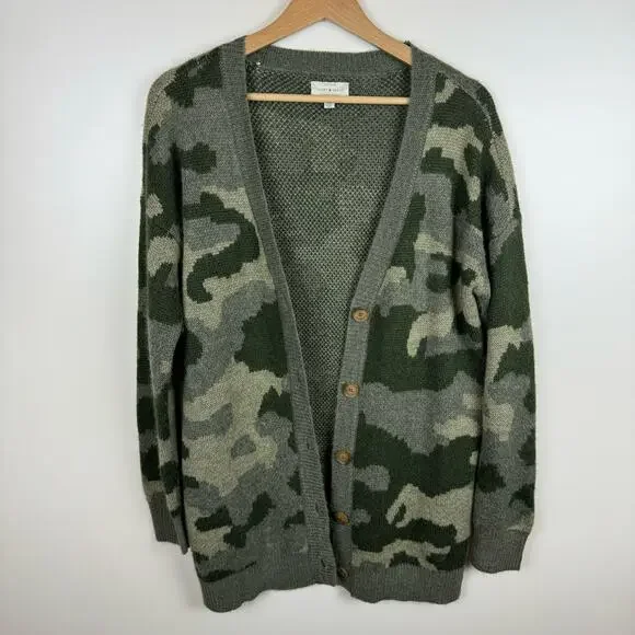 Lucky Brand Womens Green Camo Button Front Cardigan Sz‎ M | Casual Comfy Cozy - Picture 3 of 13